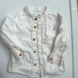 Zara white long sleeve Shirt with Tan Buttons